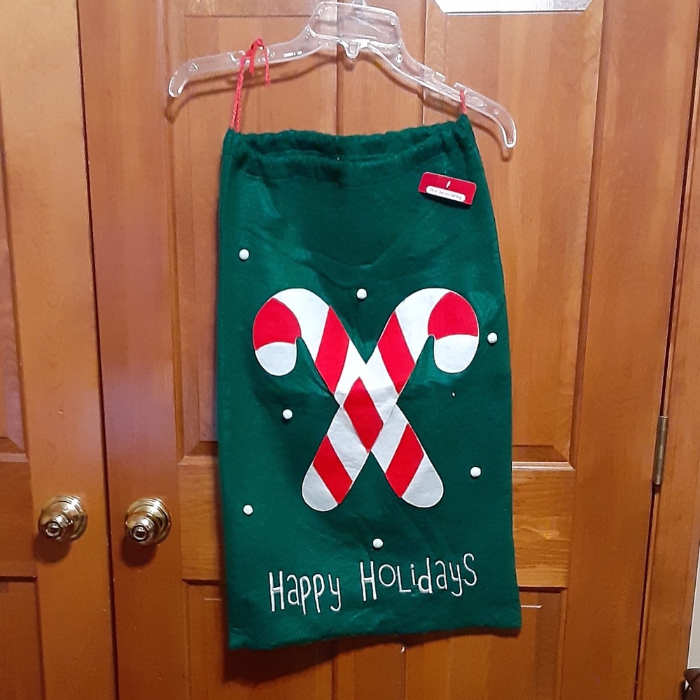 Happy Holidays Candy Cane Green Felt Gift Bag